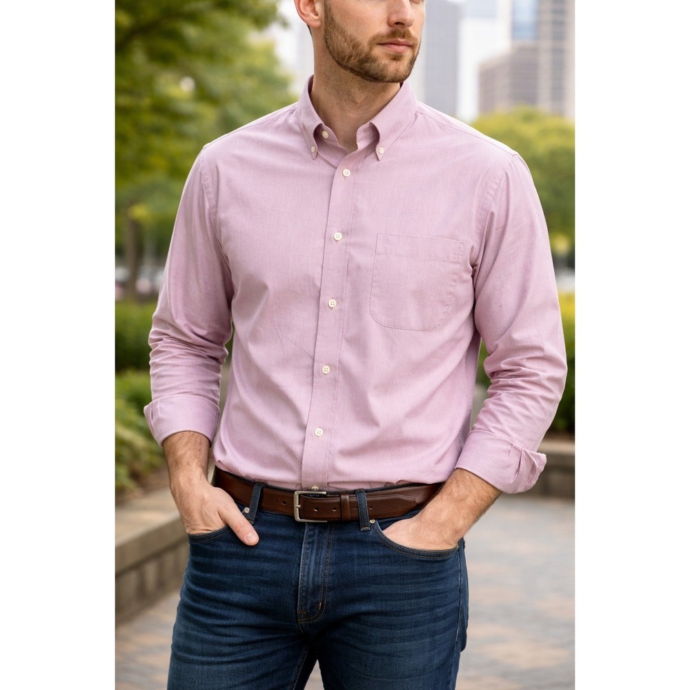 Eddie Bauer Men XL Tall mauve Wrinkle Resistant button Shirt‎ Preppy Ivy League